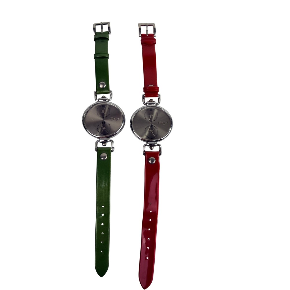 Beijo Dual Dial Watch Set of 2 Watches Green and Red Straps Japanese Movement
